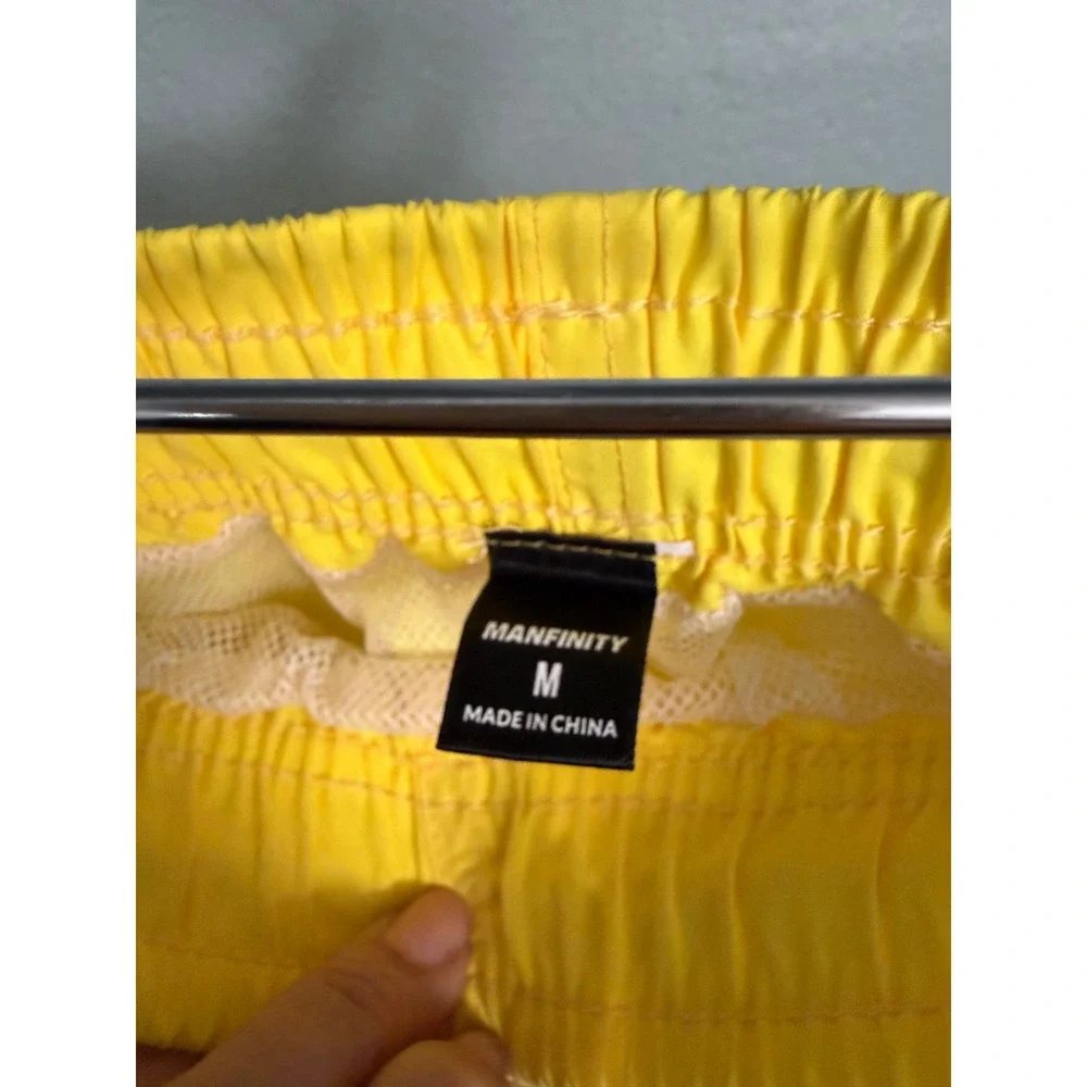 Manfinity Mens Yellow Swim Trunks Mesh Lined Drawstring Board Shorts Size M